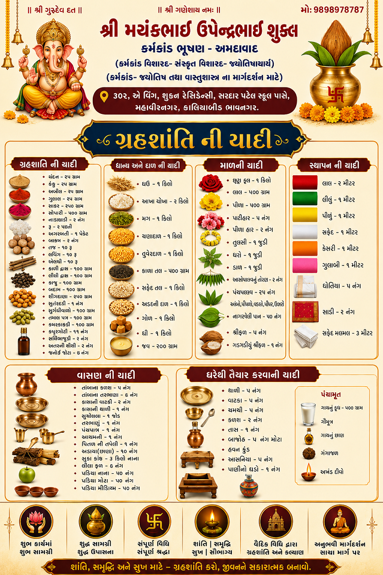 ગ્રહ શાંતીની યાદી